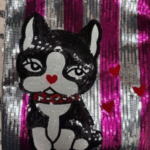 Bulldog Sequin dog pink silver tote bag